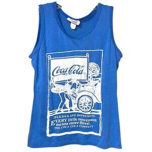 Vintage 90s Coca Cola Tank Top USA Made Small Blue Graphic Coke Shirt Retro